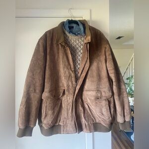 Roundtree & Yorke Tan Leather Bomber Jacket